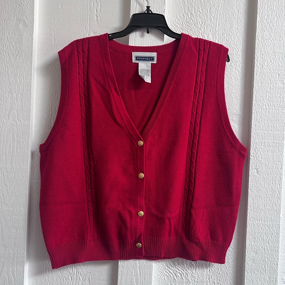 Vintage 80s Prophecy Red Gold Button Sweater Vest